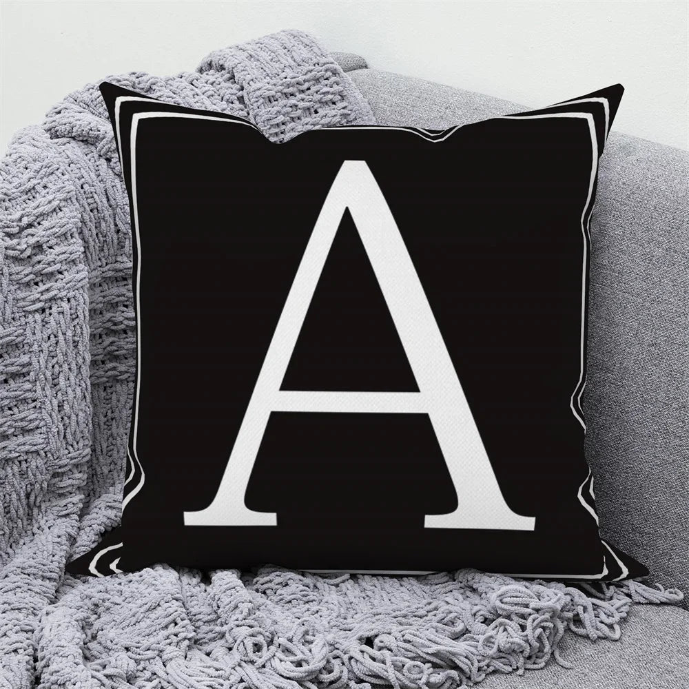 Alphabet A-Z Black Cushion Cover | Personalized Letter Pillow