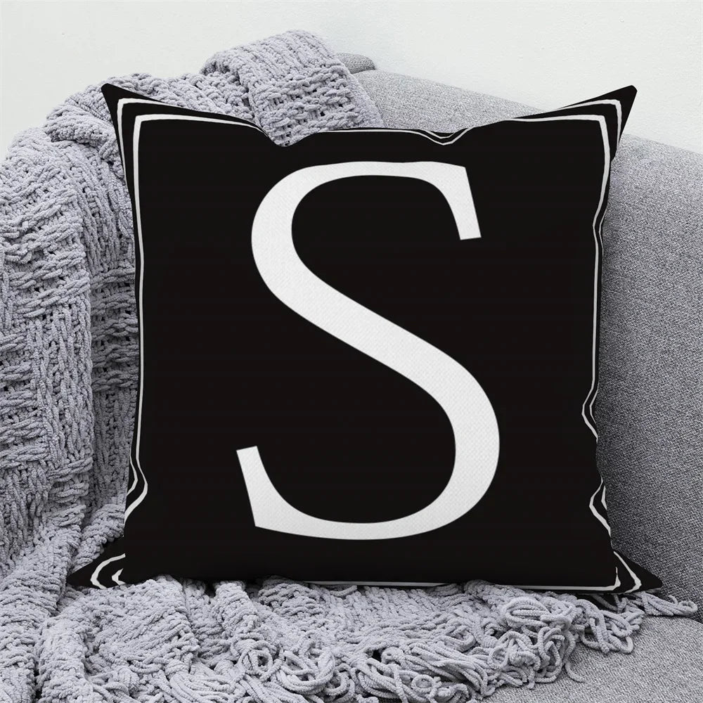 Alphabet A - Z Black Cushion Cover | Personalized Letter Pillow - VarietyGifts