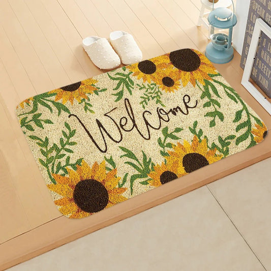 Cute Floral Welcome Doormat | Anti - Slip Entrance Mat, Front Door Mat - VarietyGifts