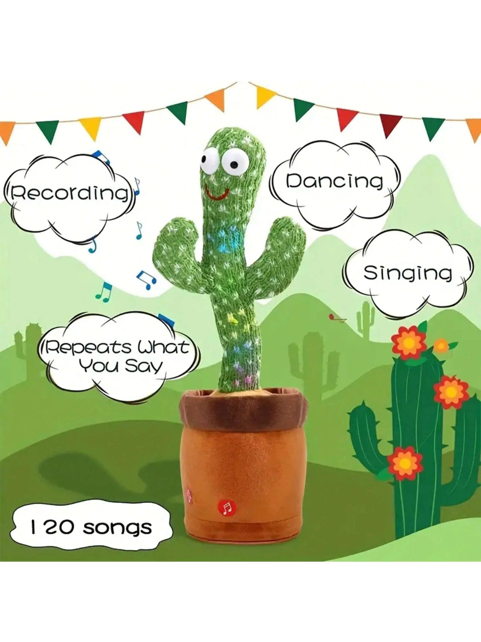 Dancing Cactus Plush Toy | Repeats What You Say, Musical Teddy - VarietyGifts