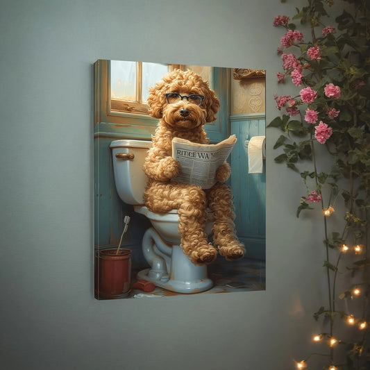 Dog Sitting On Toilet Canvas Poster | Funny Bathroom Wall Art Decor - VarietyGifts