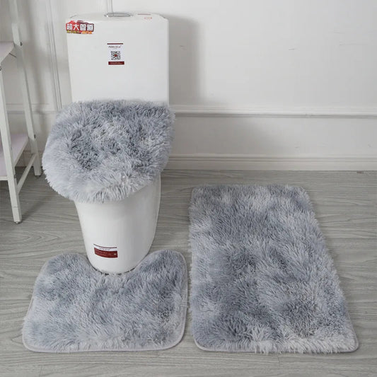 Fluffy Bathroom Rugs 3Pc Set | Soft Bath Mat, Shower Rug, Toilet Cover - VarietyGifts