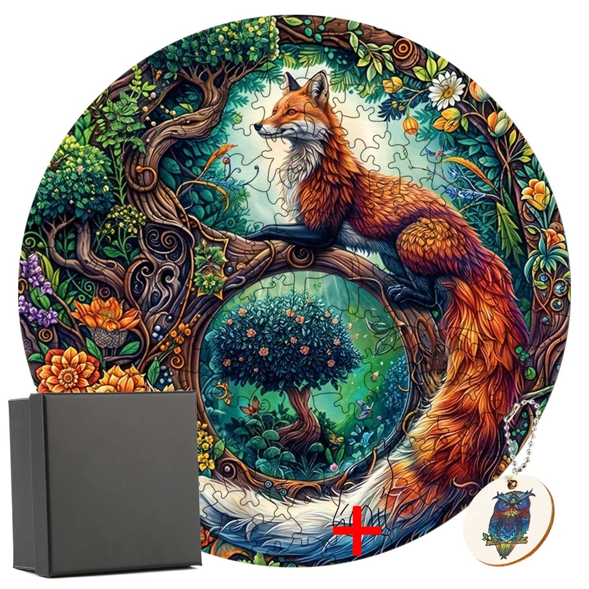 Fox Wooden Jigsaw Puzzle | Kids & Adults Irregular Round Jigsaw Puzzle - VarietyGifts