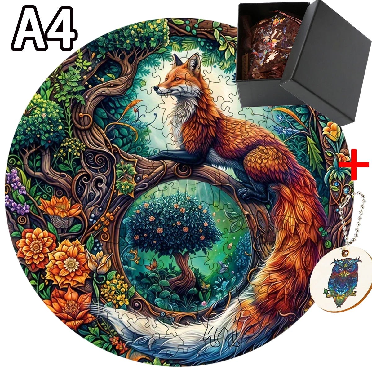 Fox Wooden Jigsaw Puzzle | Kids & Adults Irregular Round Jigsaw Puzzle - VarietyGifts