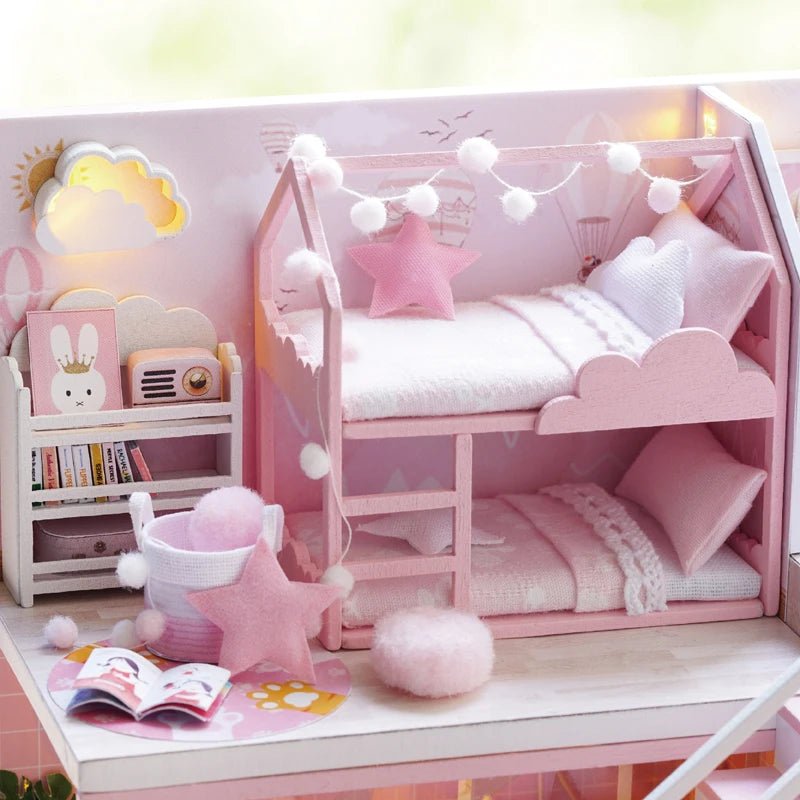 Girls Wooden Doll House | Mini Furniture Dollhouse, Kids Playhouse - VarietyGifts