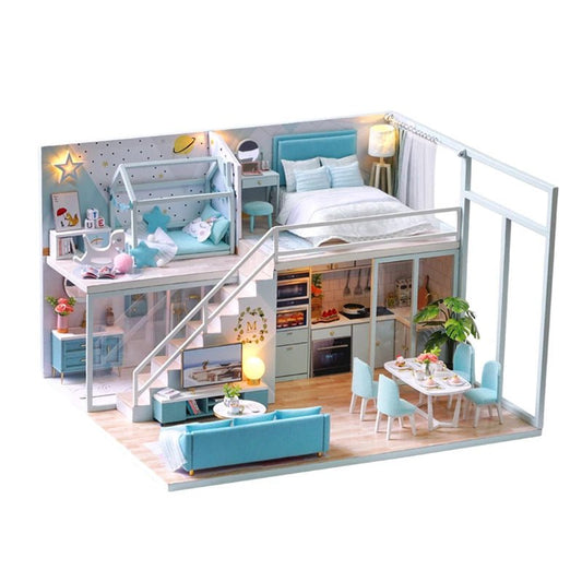 Girls Wooden Doll House | Mini Furniture Dollhouse, Kids Playhouse - VarietyGifts