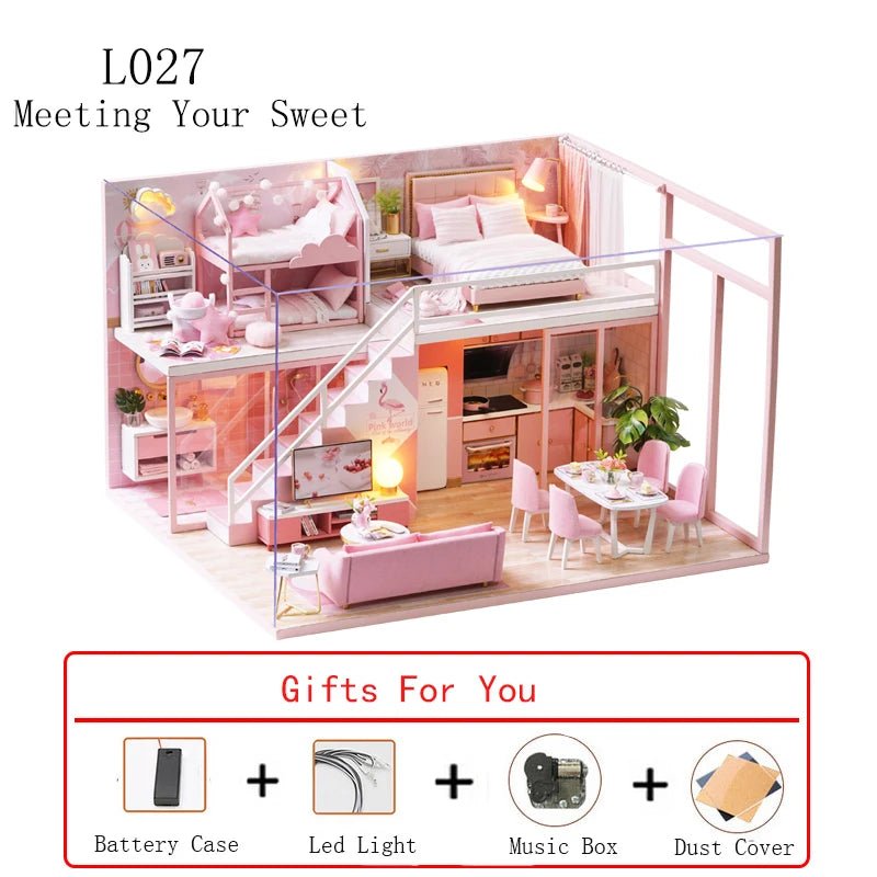 Girls Wooden Doll House | Mini Furniture Dollhouse, Kids Playhouse - VarietyGifts