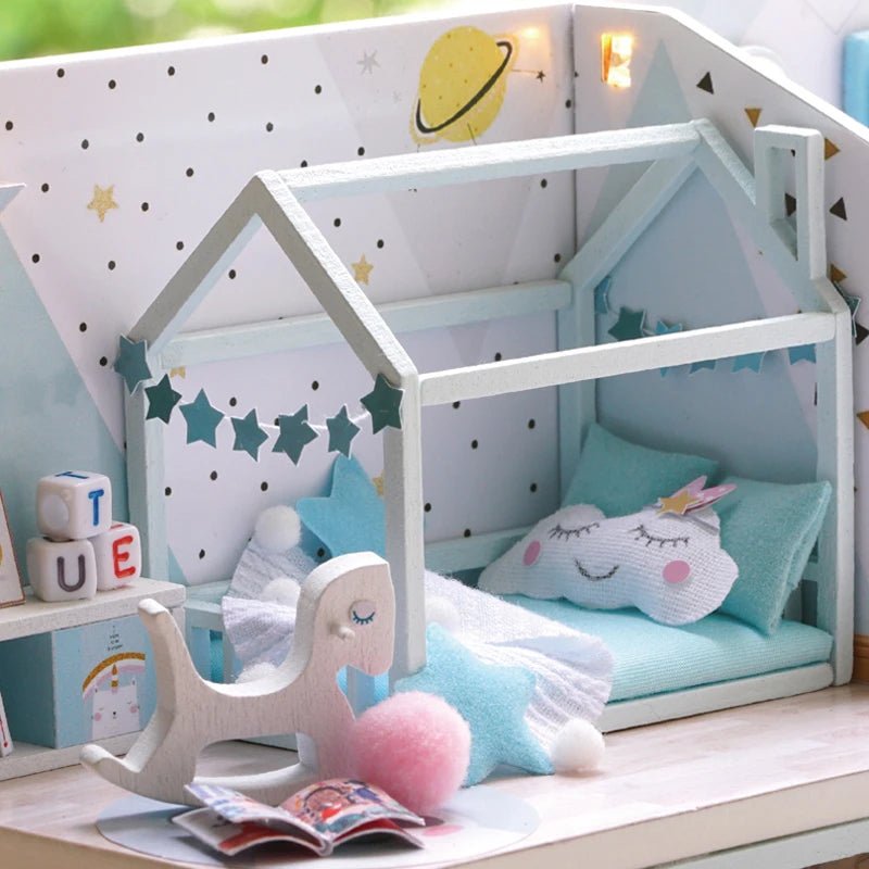 Girls Wooden Doll House | Mini Furniture Dollhouse, Kids Playhouse - VarietyGifts