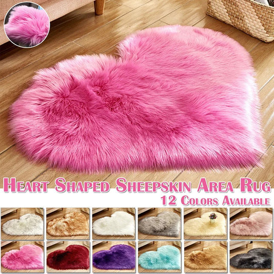 Heart Shaped Faux Fur Rug | Bedroom Fluffy Shaggy Rug, Sheepskin Rug - VarietyGifts