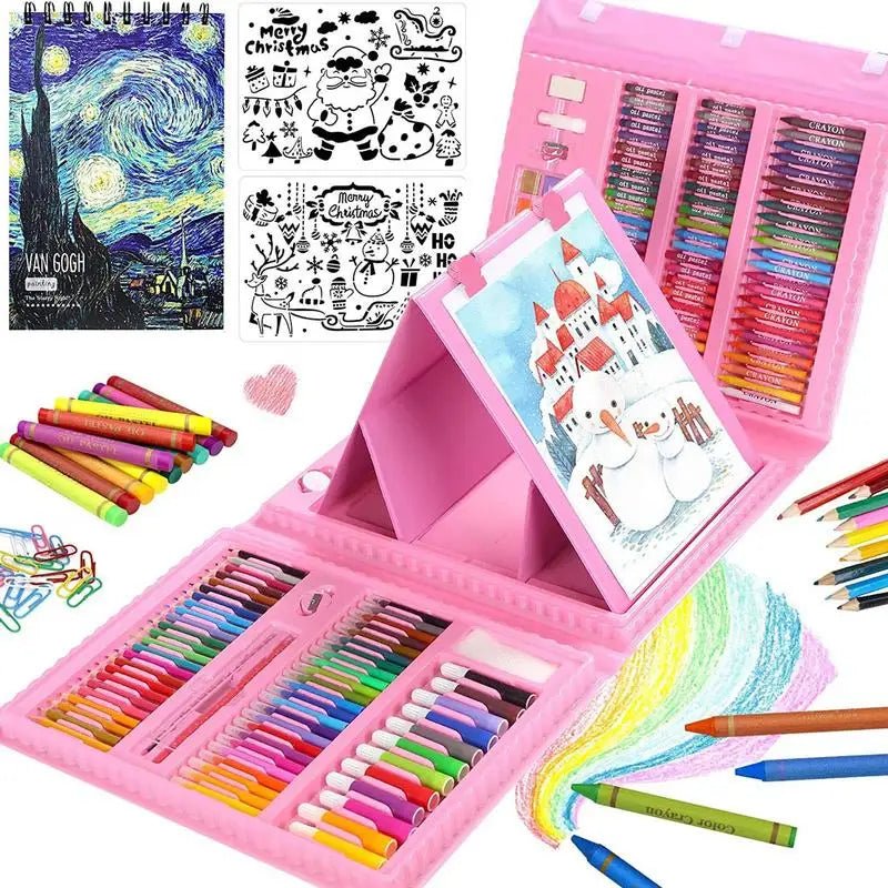 Kid’s Premium Art Kit, 208Pcs | Drawing Art kit with Double Sided Trifold Easel - VarietyGifts