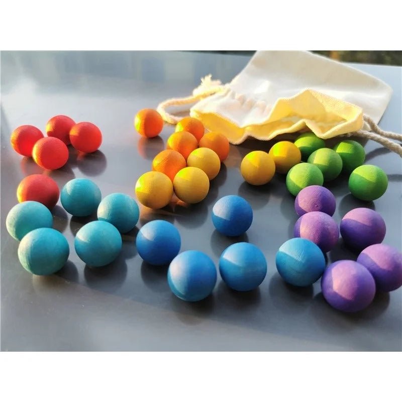 Kids Wooden Balls 35pcs | Rainbow Sorting Balls, Montessori, Cognitive - VarietyGifts