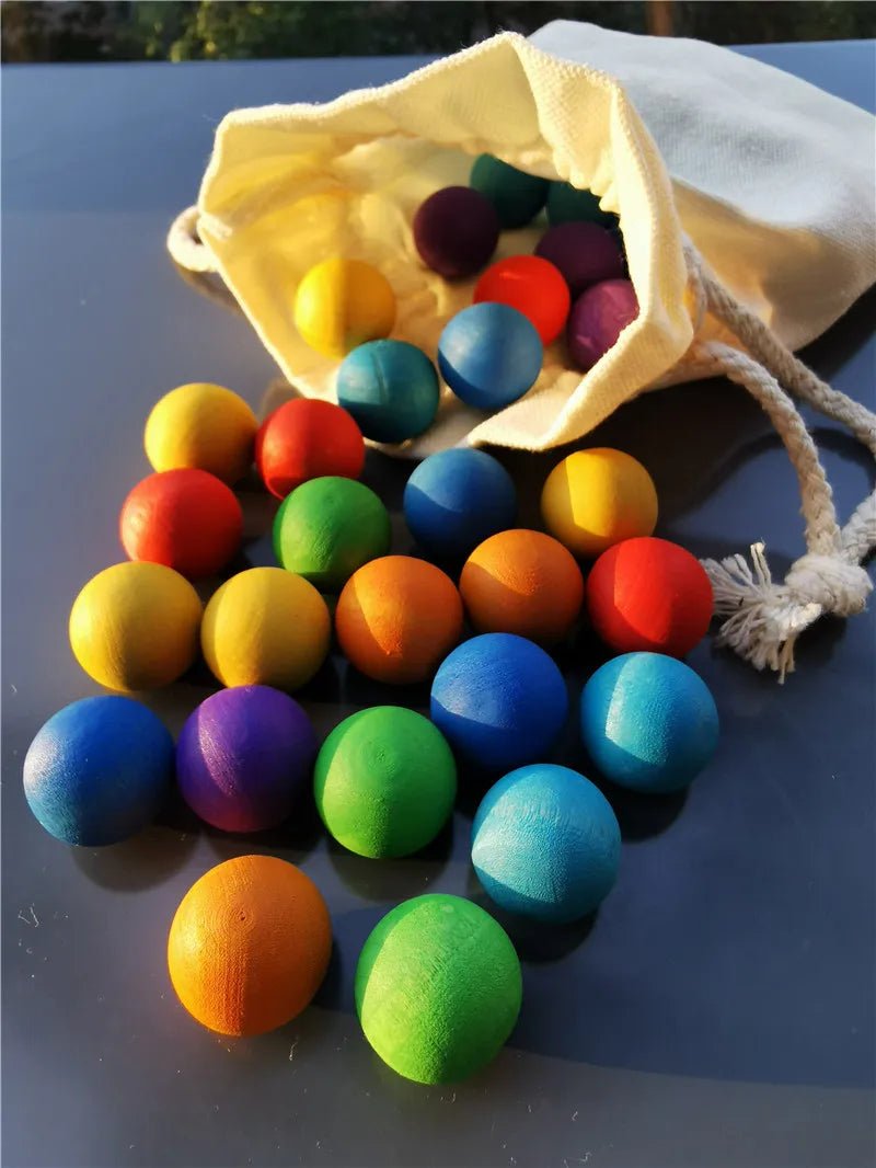 Kids Wooden Balls 35pcs | Rainbow Sorting Balls, Montessori, Cognitive - VarietyGifts