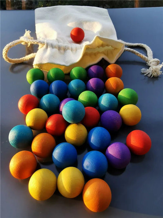 Kids Wooden Balls 35pcs | Rainbow Sorting Balls, Montessori, Cognitive - VarietyGifts