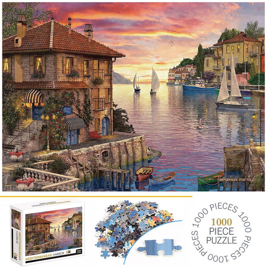 Mediterranean Harbour Jigsaw Puzzle 1000pc | Fun Jigsaw For Adults - VarietyGifts