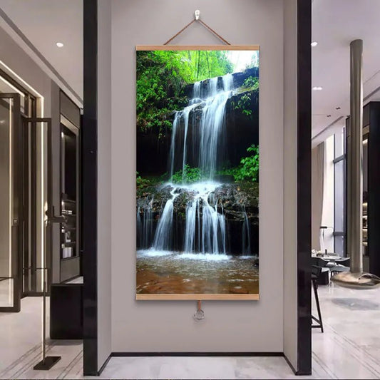 Modern Waterfall Canvas Art | Green Scenery, Canvas Painting, Wall Art - VarietyGifts
