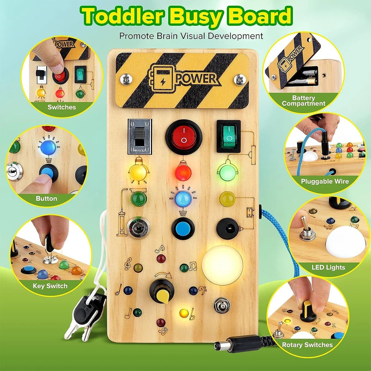 Montessori Busy Board | Wooden Sensory Toys With Lights, Fidget Toy - VarietyGifts