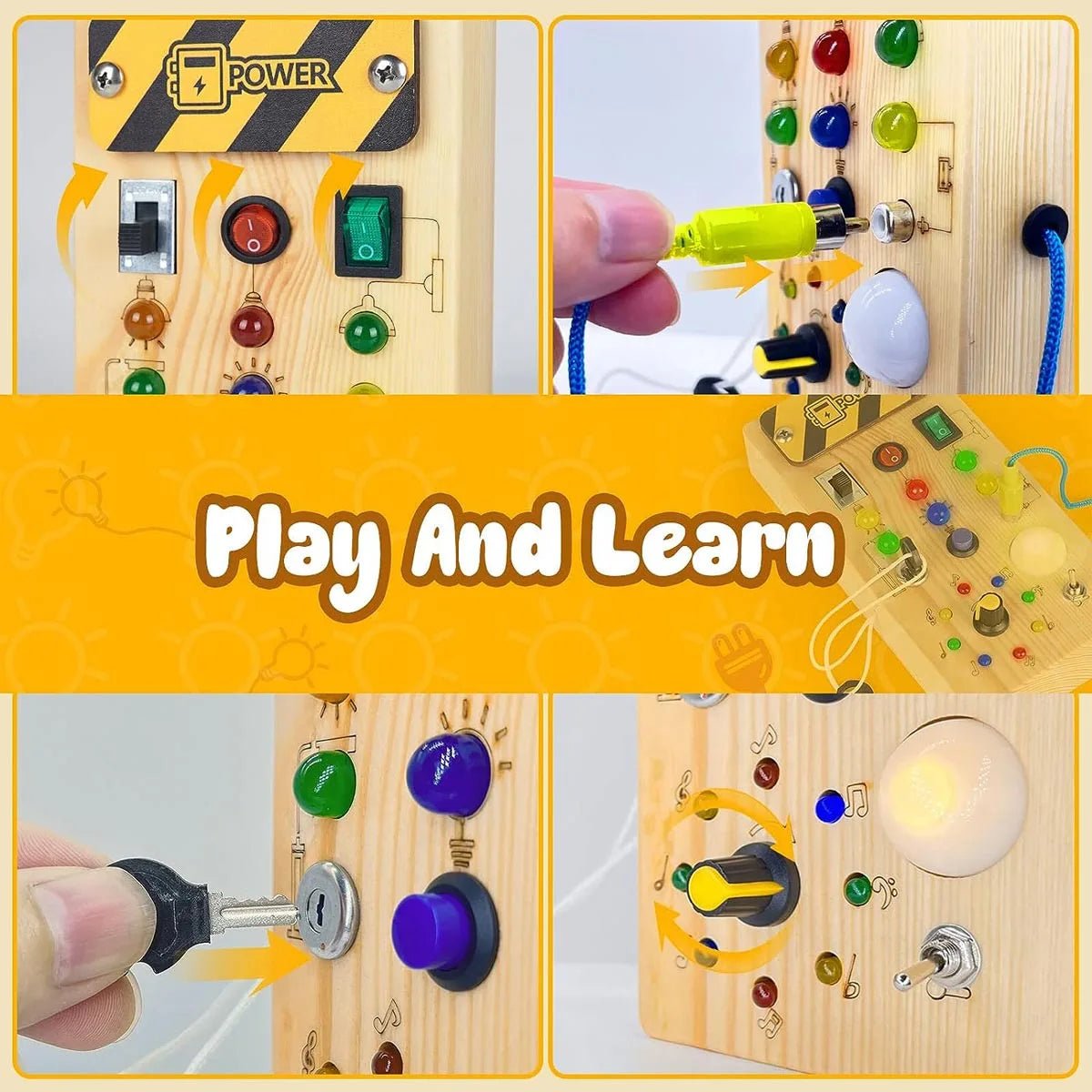 Montessori Busy Board | Wooden Sensory Toys With Lights, Fidget Toy - VarietyGifts