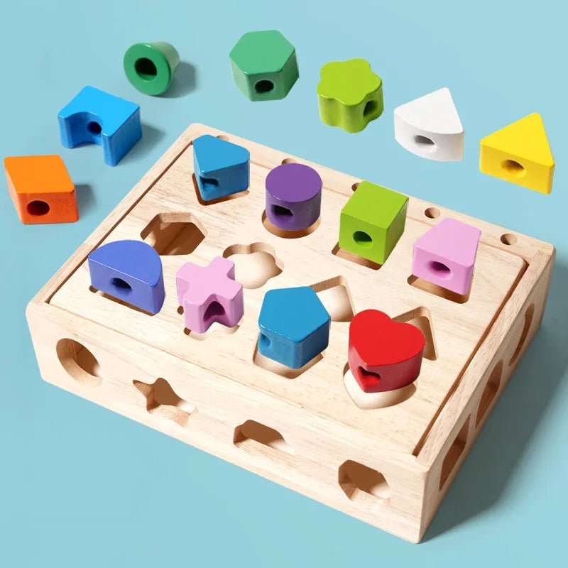 Montessori Wooden Bead Stacking Toy | Colourful Beaded Shape Cognition - VarietyGifts