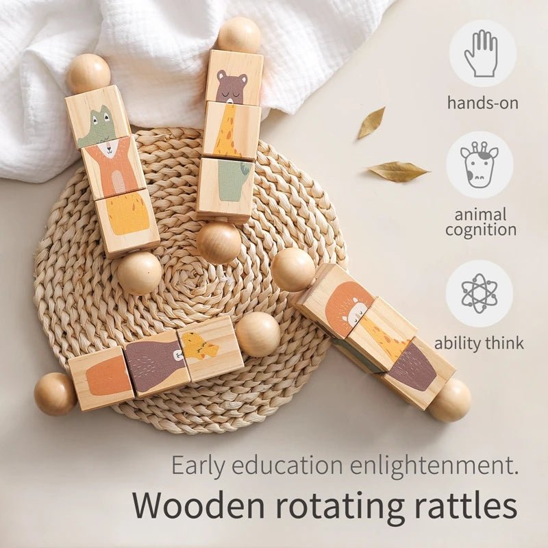 Montessori Wooden Rotating Block Toy | Cartoon Animal Puzzle Cognitive - VarietyGifts