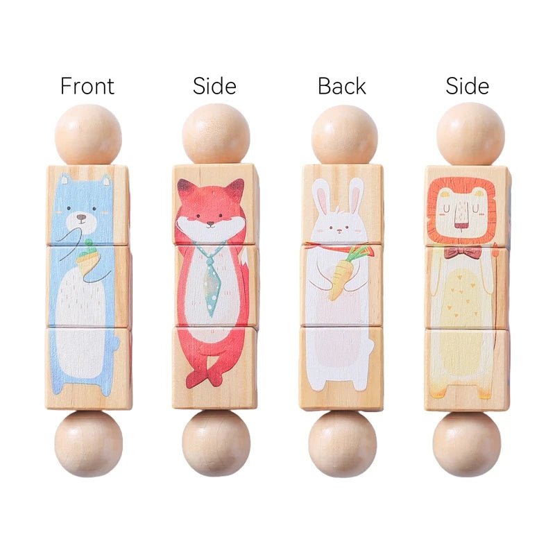 Montessori Wooden Rotating Block Toy | Cartoon Animal Puzzle Cognitive - VarietyGifts