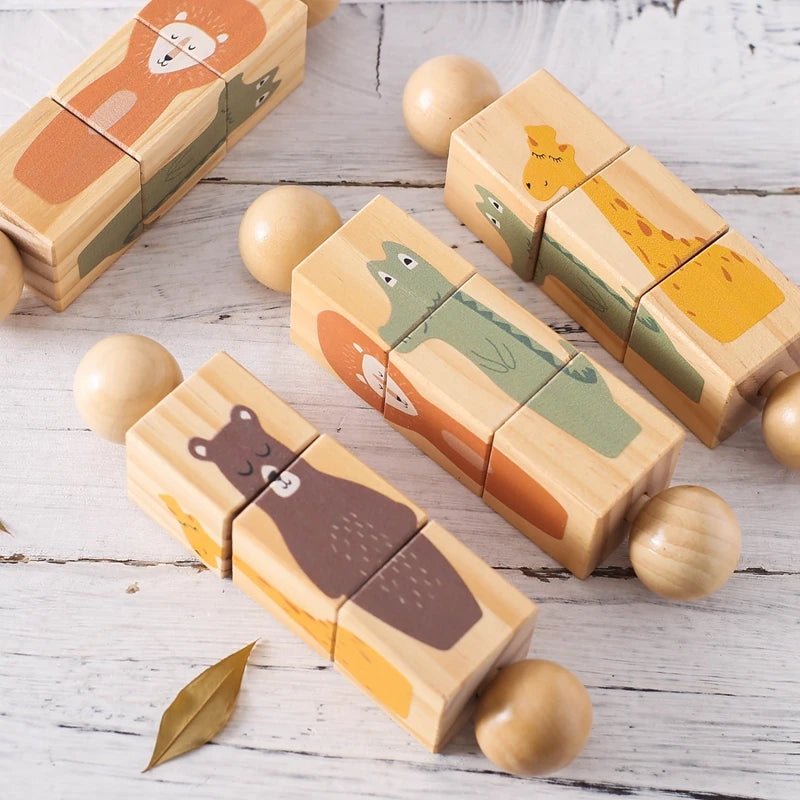 Montessori Wooden Rotating Block Toy | Cartoon Animal Puzzle Cognitive - VarietyGifts