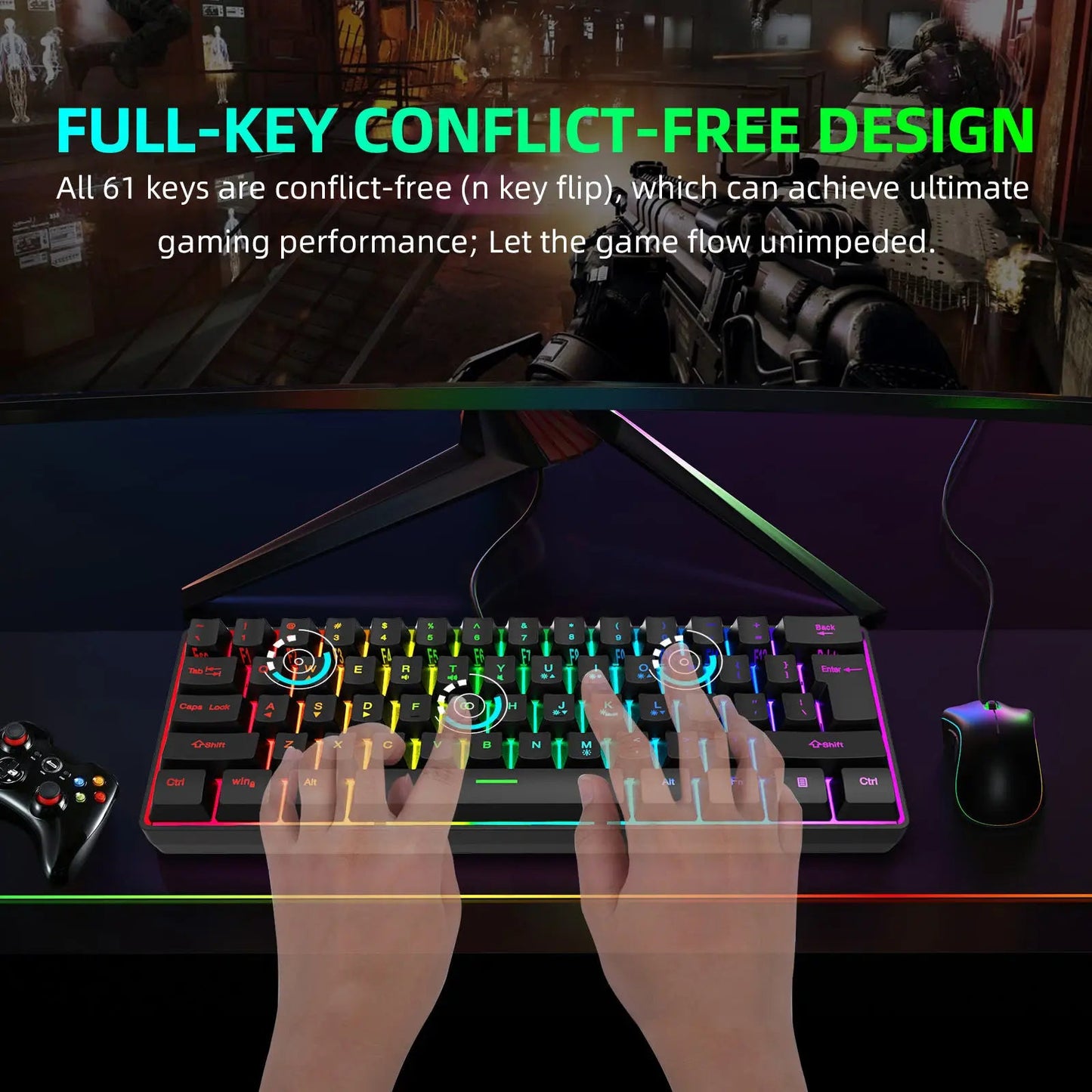 Multicolour Wired Gaming Keyboard | RGB Backlit Keyboard, Mechanical - VarietyGifts