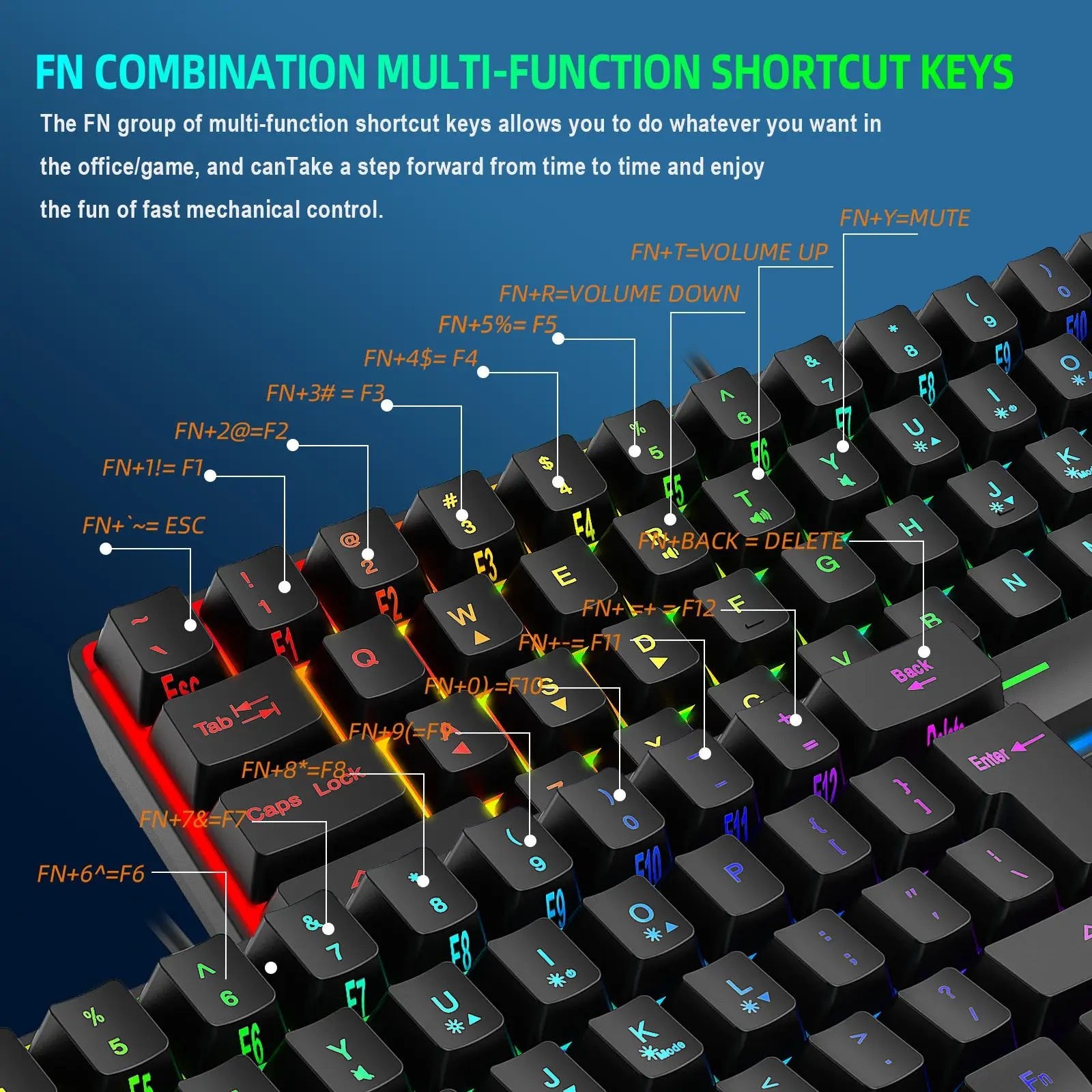 Multicolour Wired Gaming Keyboard | RGB Backlit Keyboard, Mechanical - VarietyGifts