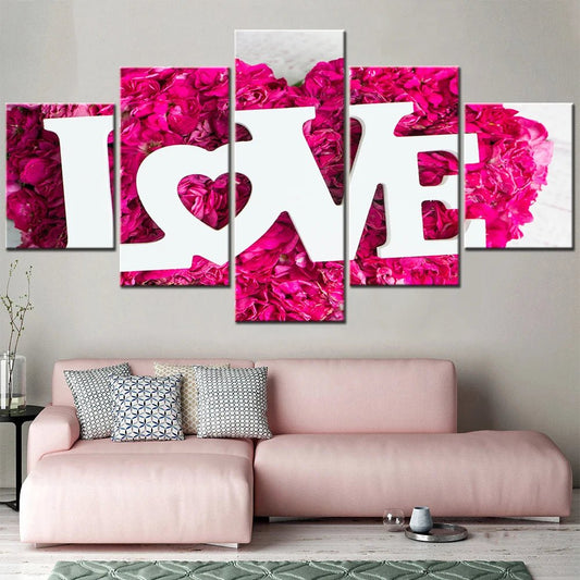 Pink Love Canvas Painting 5pc | Home Decor Wall Art, Modern Decoration - VarietyGifts