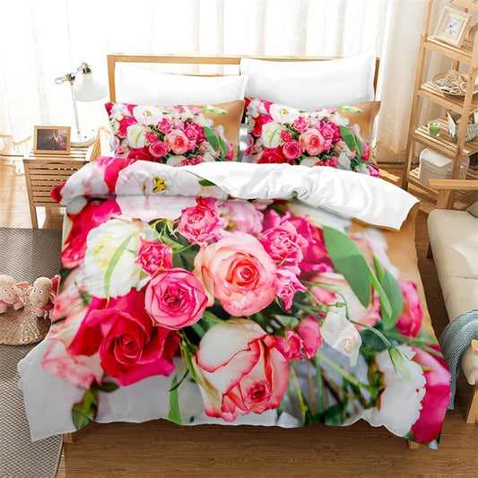 Pink Rose Bedding Set | Floral Duvet Cover & Pillowcase, Comfortable - VarietyGifts
