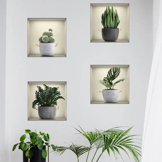 Plant Pattern Wall Sticker 4pcs | Self Adhesive Wall Art, Home Decor - VarietyGifts