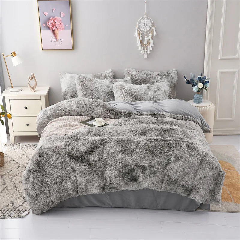 Plush Duvet Cover & Pillowcase | Warm And Cozy Bedding, Fluffy Three - Piece Set - VarietyGifts