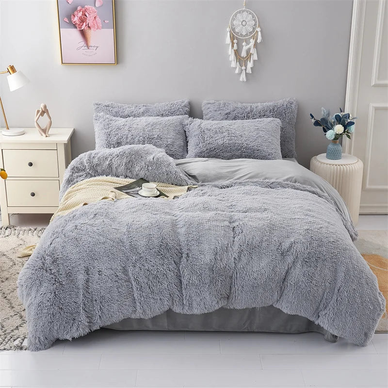 Plush Duvet Cover & Pillowcase | Warm And Cozy Bedding, Fluffy Three - Piece Set - VarietyGifts