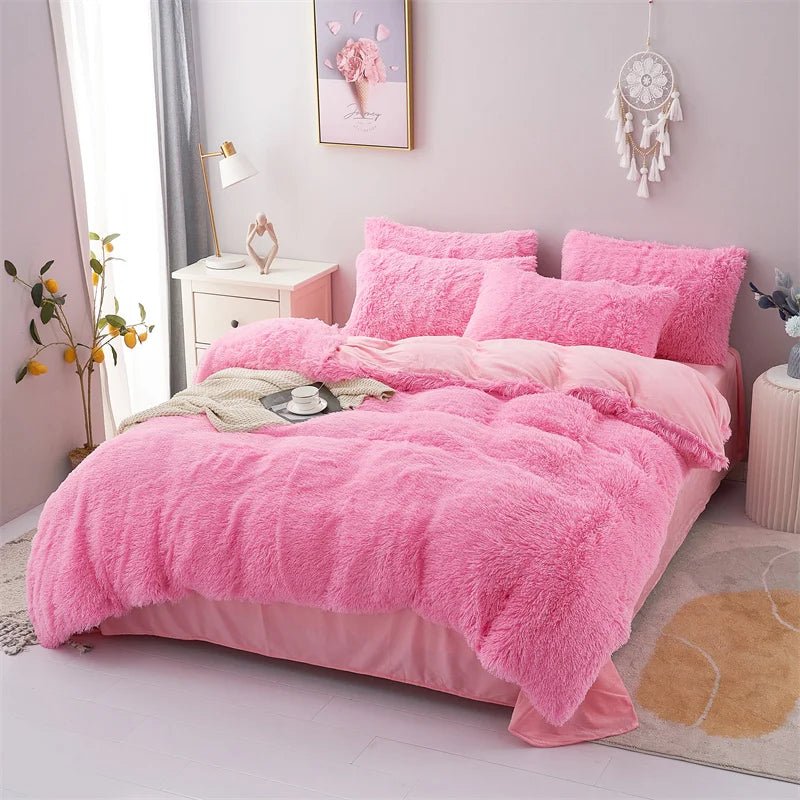 Plush Duvet Cover & Pillowcase | Warm And Cozy Bedding, Fluffy Three - Piece Set - VarietyGifts