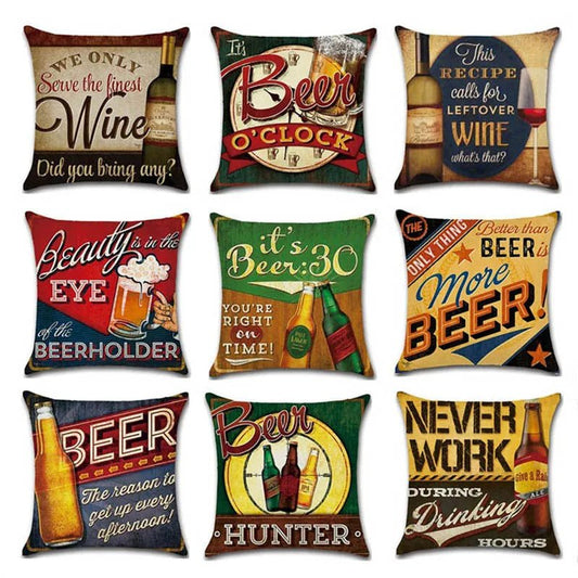 Retro Pub Cushion Covers | Funny Beer & Wine Cushion Cover - VarietyGifts