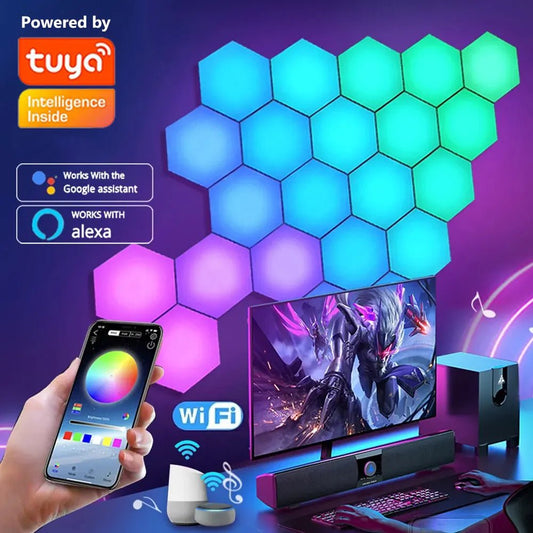 RGB LED Hexagon Light Panels | Indoor Wall Lights, APP + Remote Control, Atmosphere Quantum Lamp - VarietyGifts