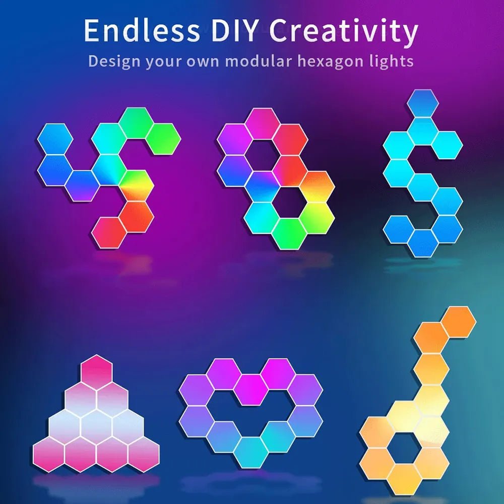 RGB LED Hexagon Light Panels | Indoor Wall Lights, APP + Remote Control, Atmosphere Quantum Lamp - VarietyGifts