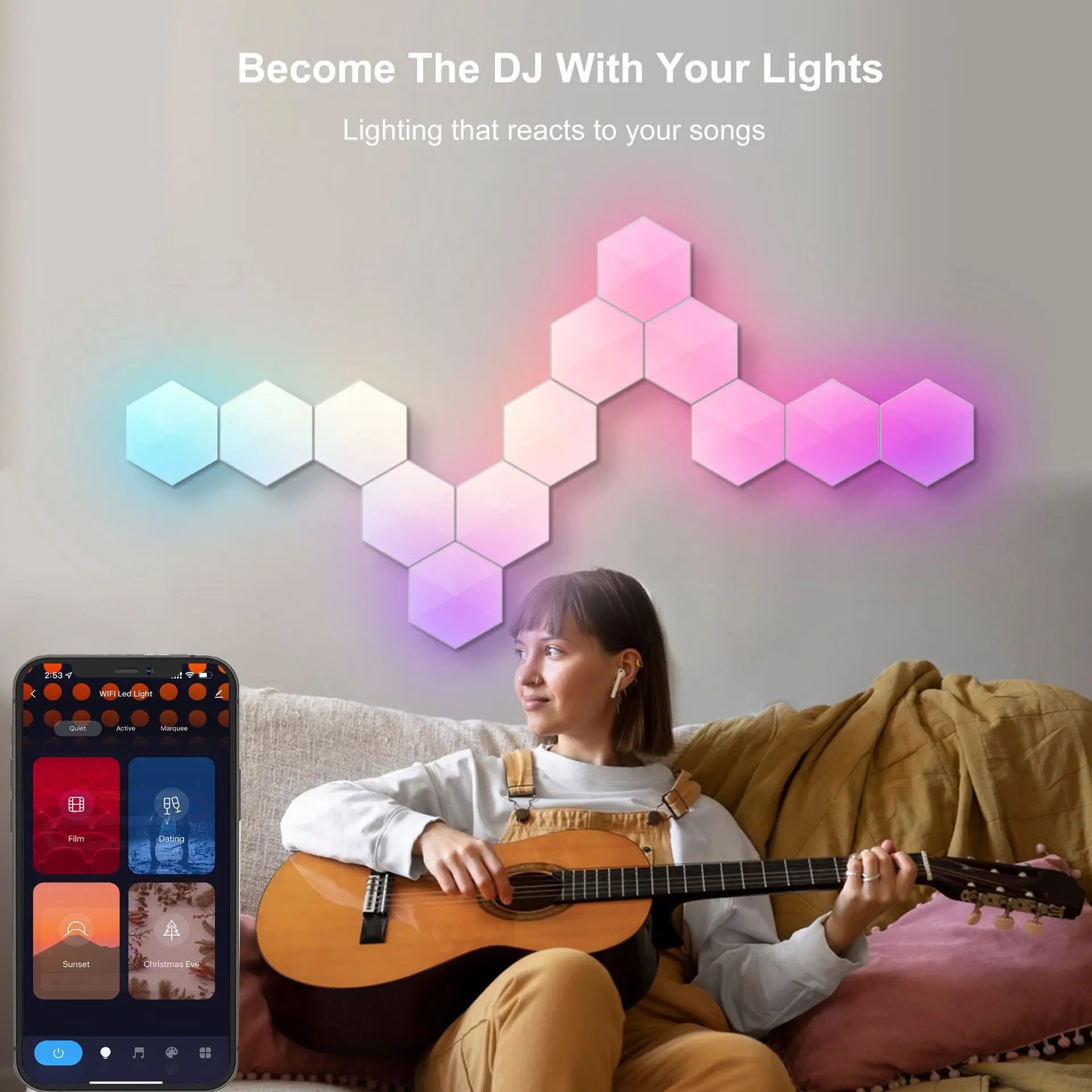 RGB LED Hexagon Light Panels | Indoor Wall Lights, APP + Remote Control, Atmosphere Quantum Lamp - VarietyGifts