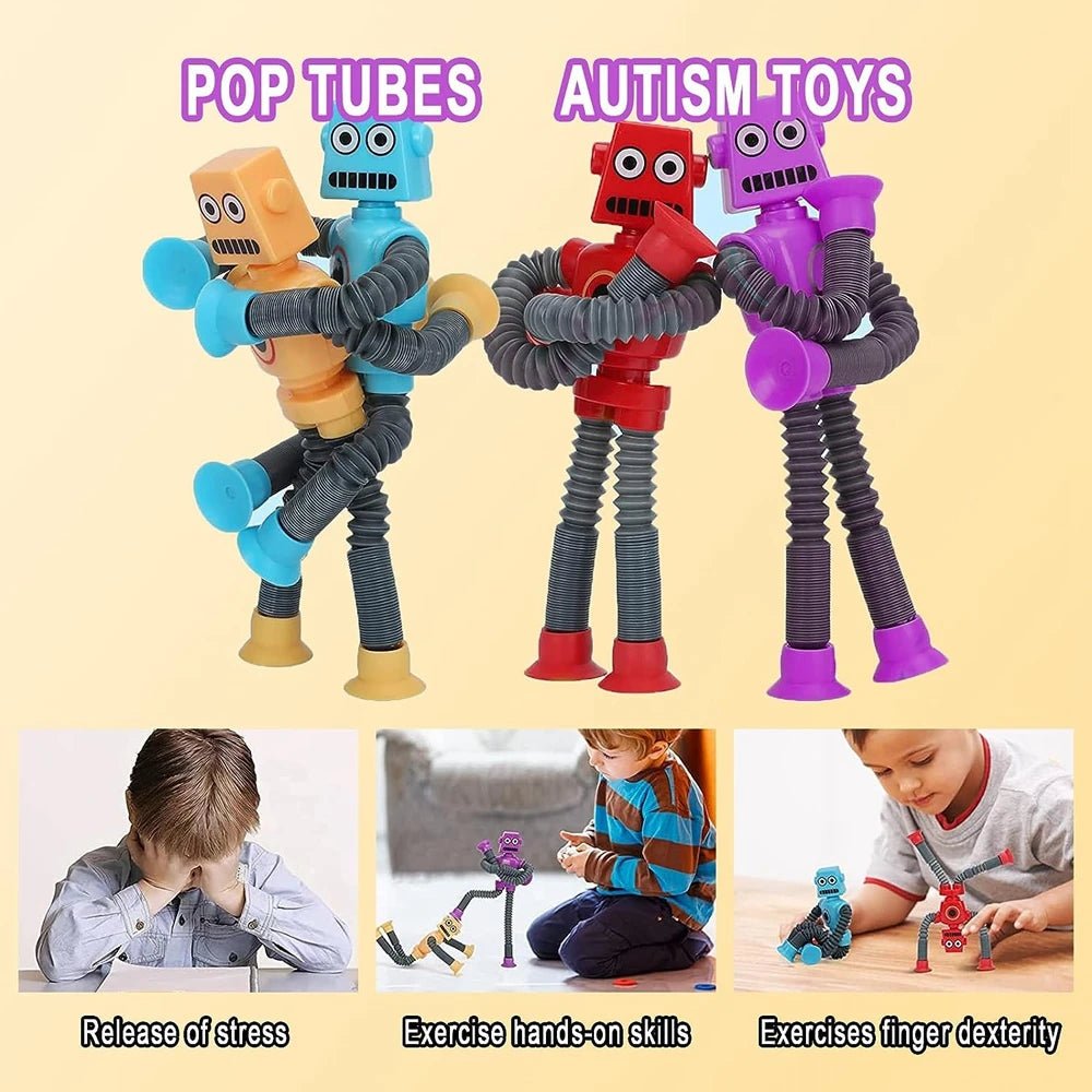 Robot Figure Pop Tubes 4pc | Flexible Fidget Toys, Sensory Toys - VarietyGifts