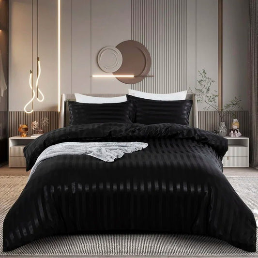 Satin Striped Bedding Set 3pc | Luxury Silky Duvet Cover & Pillowcases - VarietyGifts