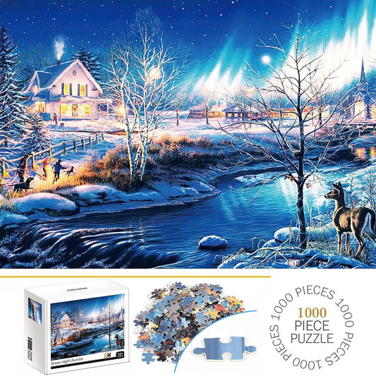 Snowy Night Aurora Jigsaw Puzzle 1000pc | Fun Puzzle For Adults & Kids - VarietyGifts