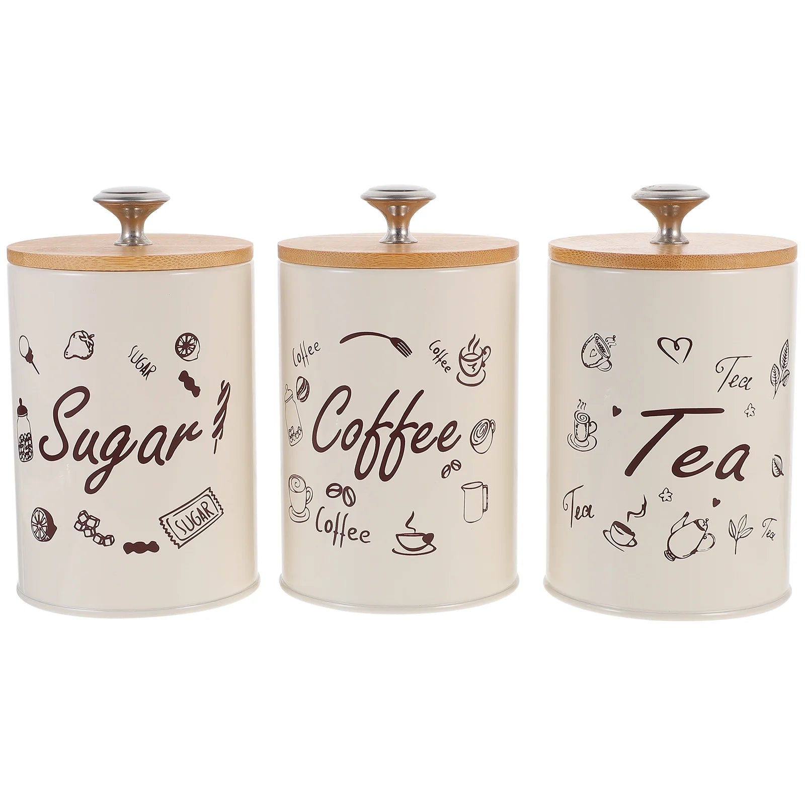 Tea / Coffee / Sugar Storage Jars | 3 Piece Beige Set