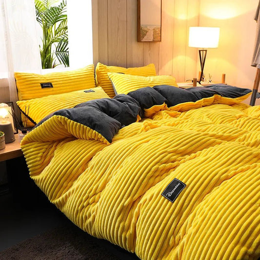 Winter Thick Velvet Bedding Set | Solid Colour Warm & Soft Quilt - VarietyGifts