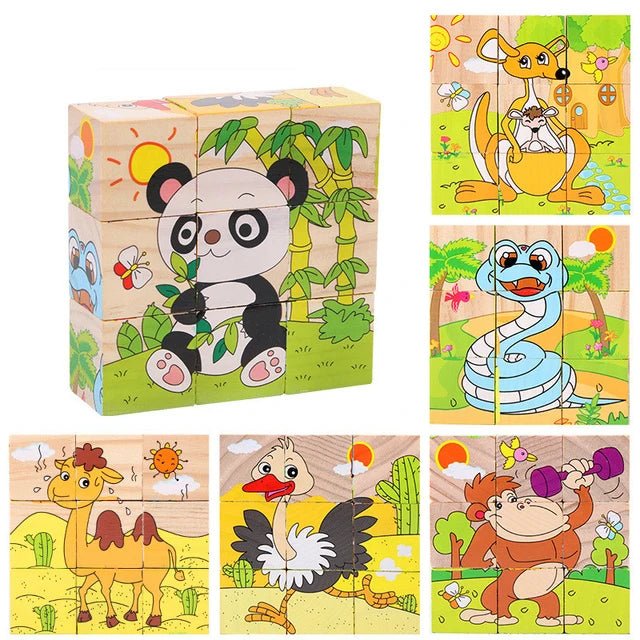 Wooden Blocks Six Sided Jigsaw Puzzle | Early Learning Educational Toy - VarietyGifts