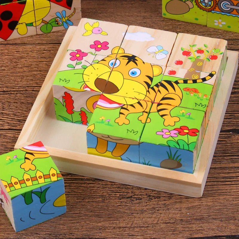 Wooden Blocks Six Sided Jigsaw Puzzle | Early Learning Educational Toy - VarietyGifts