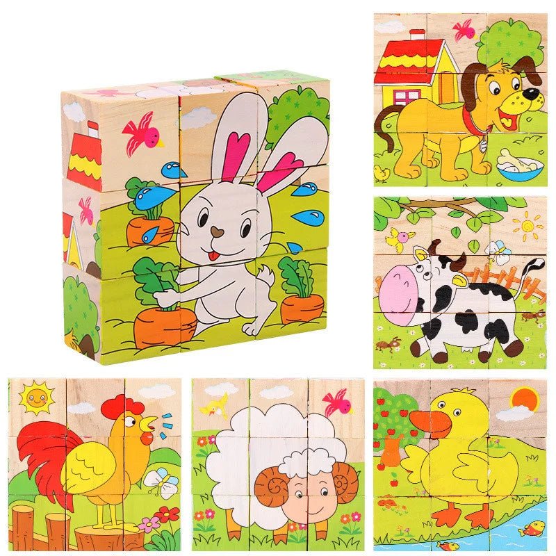 Wooden Blocks Six Sided Jigsaw Puzzle | Early Learning Educational Toy - VarietyGifts