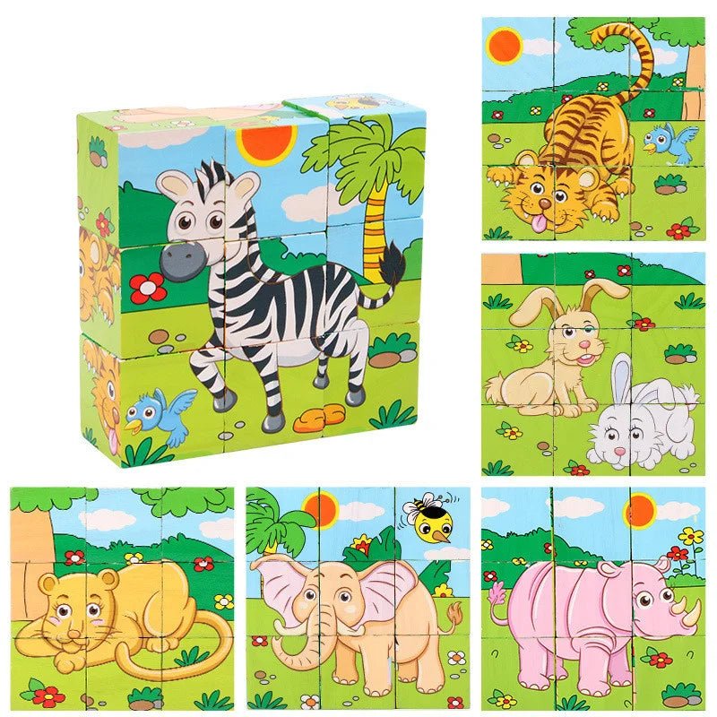 Wooden Blocks Six Sided Jigsaw Puzzle | Early Learning Educational Toy - VarietyGifts