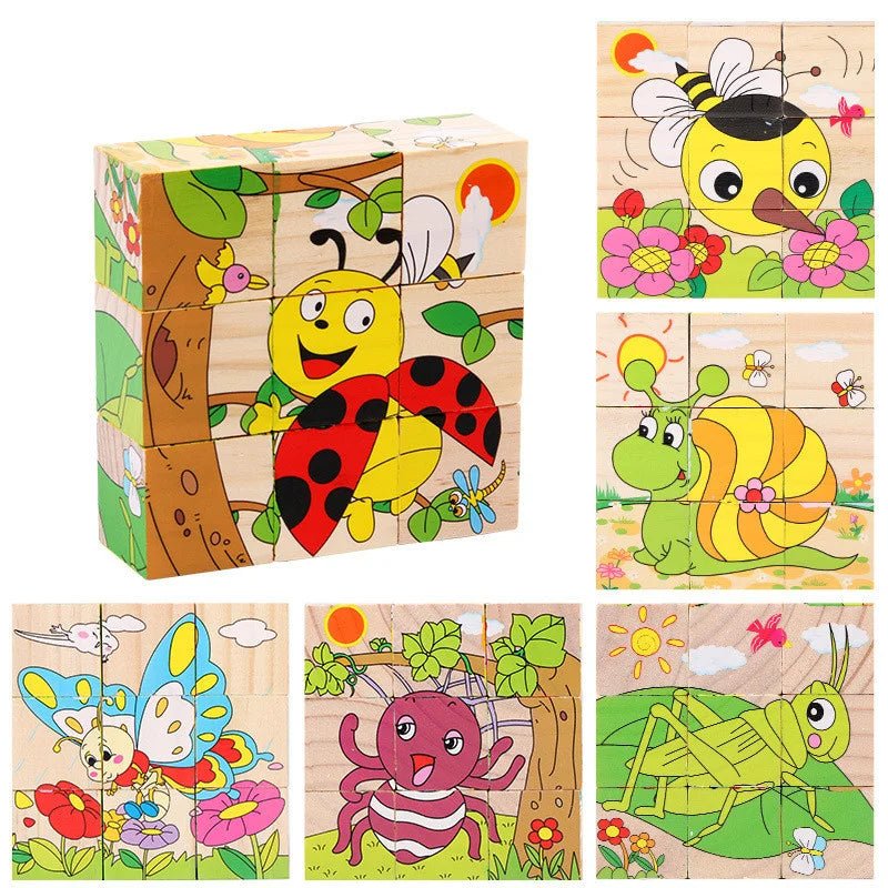 Wooden Blocks Six Sided Jigsaw Puzzle | Early Learning Educational Toy - VarietyGifts