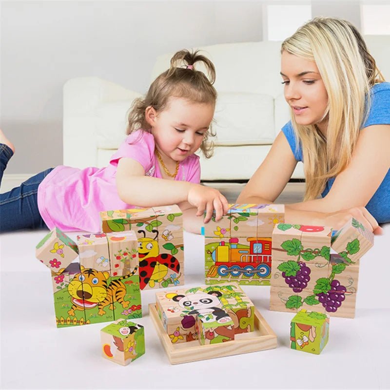 Wooden Blocks Six Sided Jigsaw Puzzle | Early Learning Educational Toy - VarietyGifts