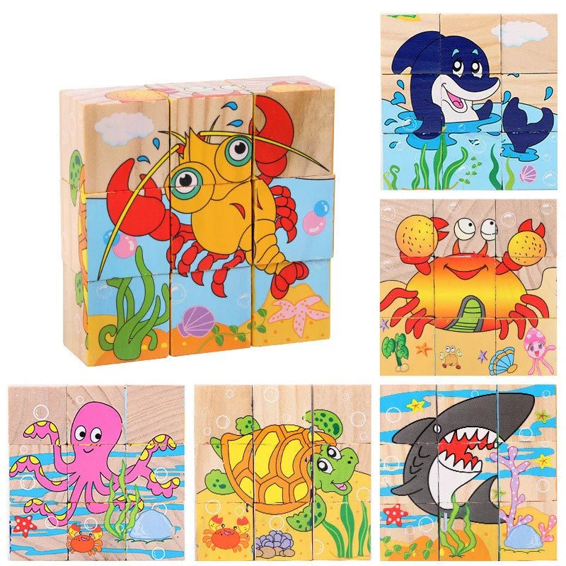 Wooden Blocks Six Sided Jigsaw Puzzle | Early Learning Educational Toy - VarietyGifts