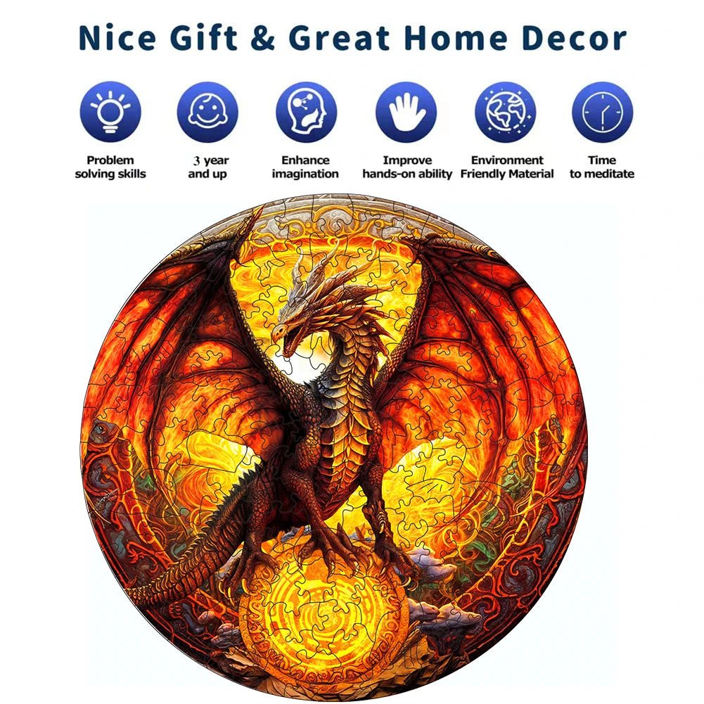 Wooden Fiery Dragon Jigsaw Puzzle | Fun Jigsaw For Adults & Kids - VarietyGifts